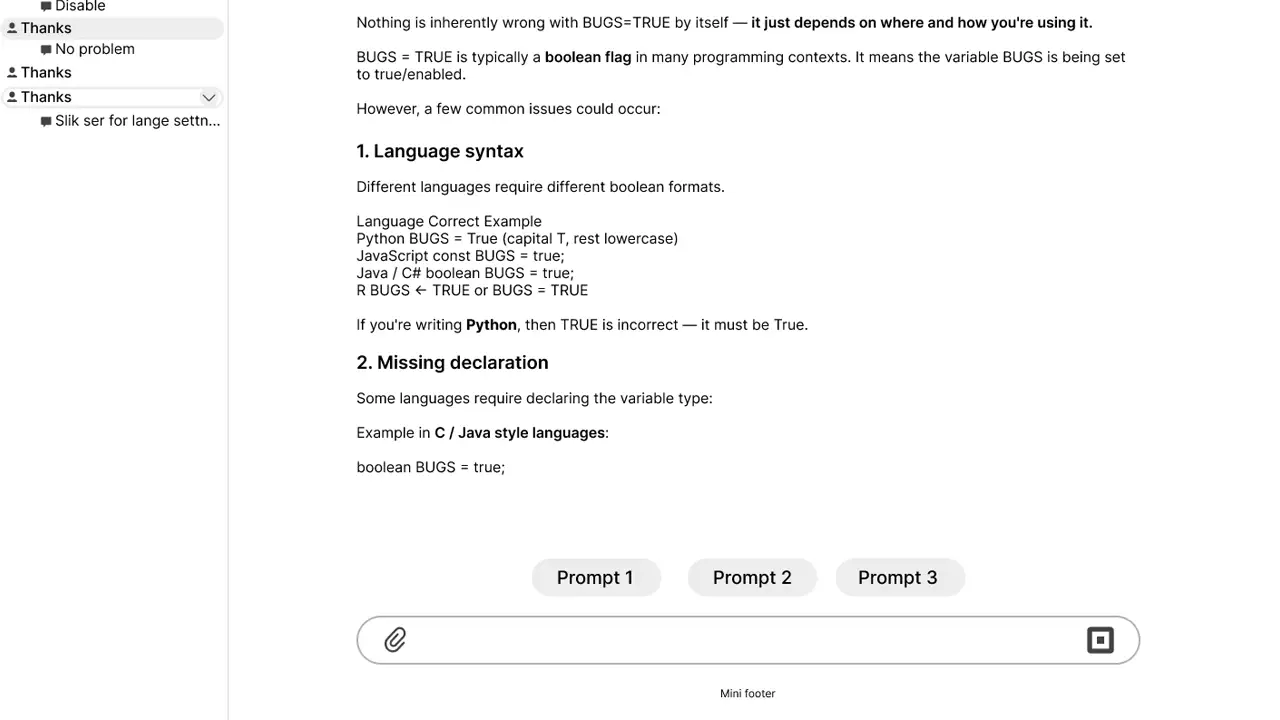 an early prototype of the pai chatbot with 3 prompt suggestions above the input field